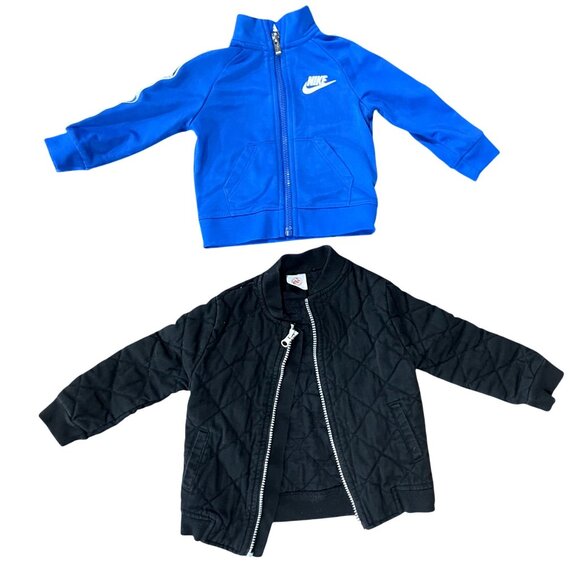 Kids Jacket Bundle - Nike Baby Blue Zip-Up & Black Quilted Jacket w/ Zipper 12mo - Picture 2 of 7